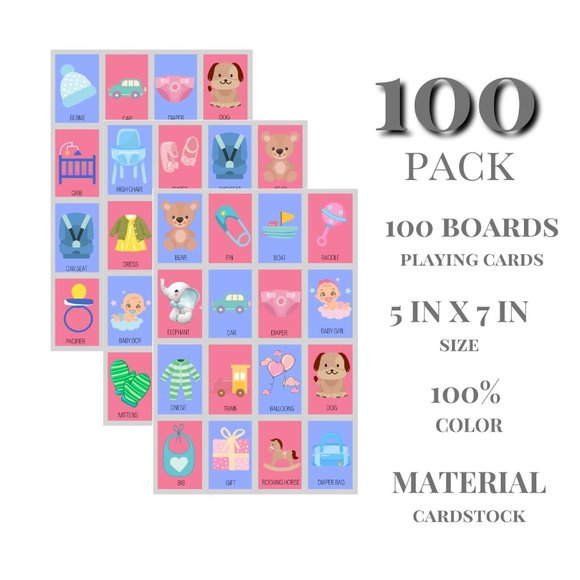 Baby Shower Games - 100 Boards Boy Girl - Baby Gender Reveal Games Party Favors - Picture 2 of 4